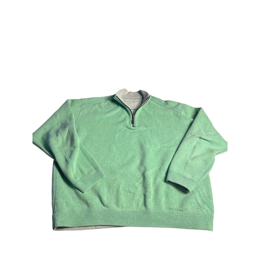 Tommy Bahama Mens Reversible Quarter-Zip Sweater Gray / Green XL  Cotton Blend
